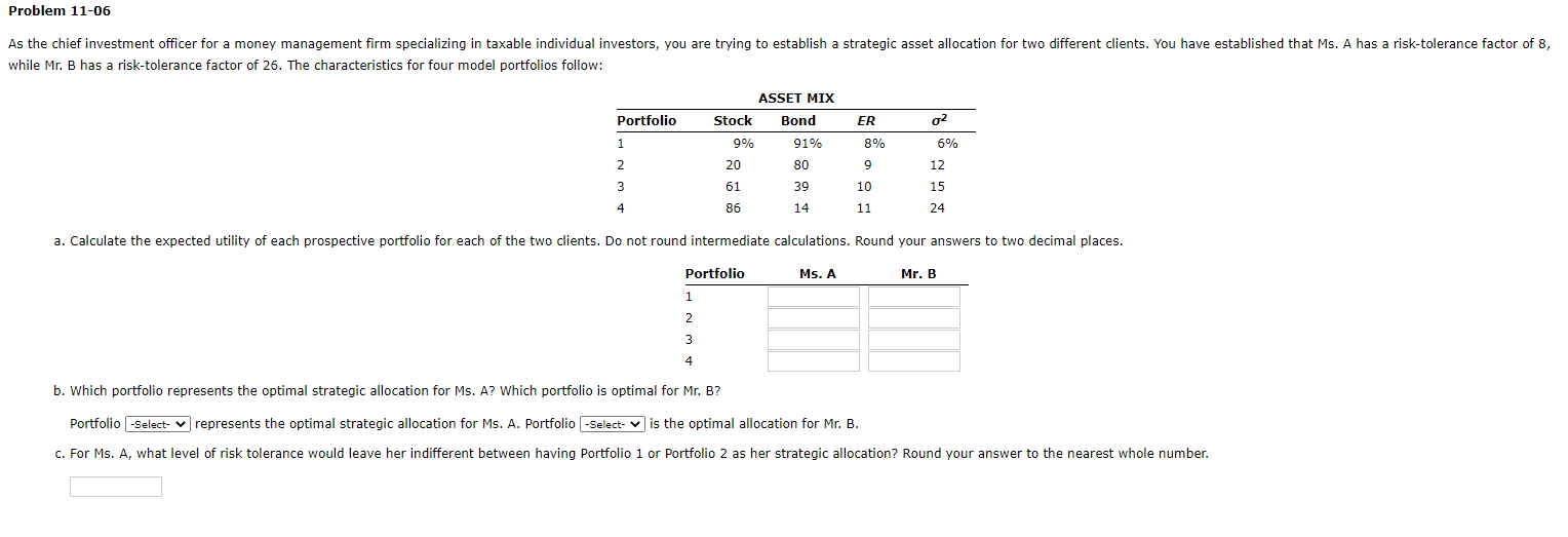 Solved b. Which portfolio represents the optimal strategic | Chegg.com