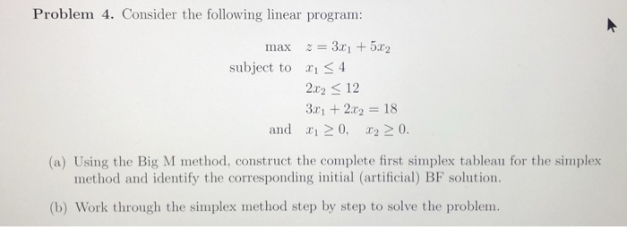 Solved Problem 4. Consider the following linear program: max | Chegg.com