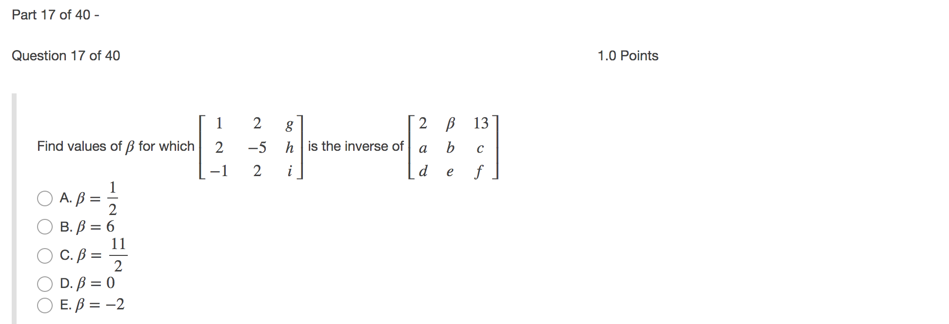Solved Part 17 Of 40 Question 17 Of 40 1 0 Points 1 2 8 Chegg Com