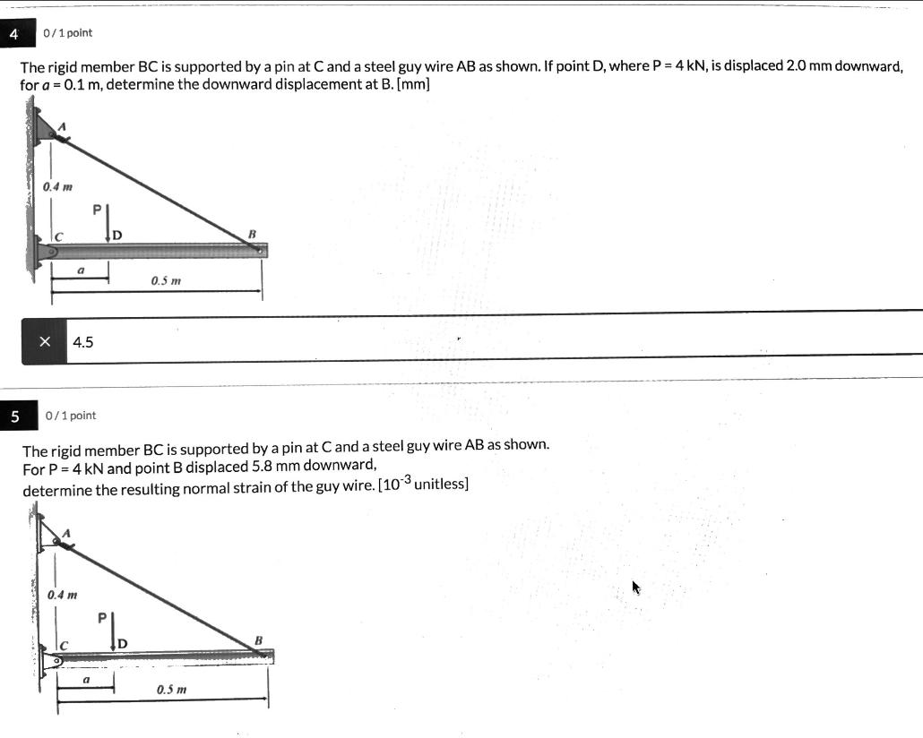 Solved 4 0 1 Point The Rigid Member Bc Is Supported By A Pin Chegg Com