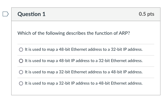 Solved Which of the following describes the function of ARP? | Chegg.com