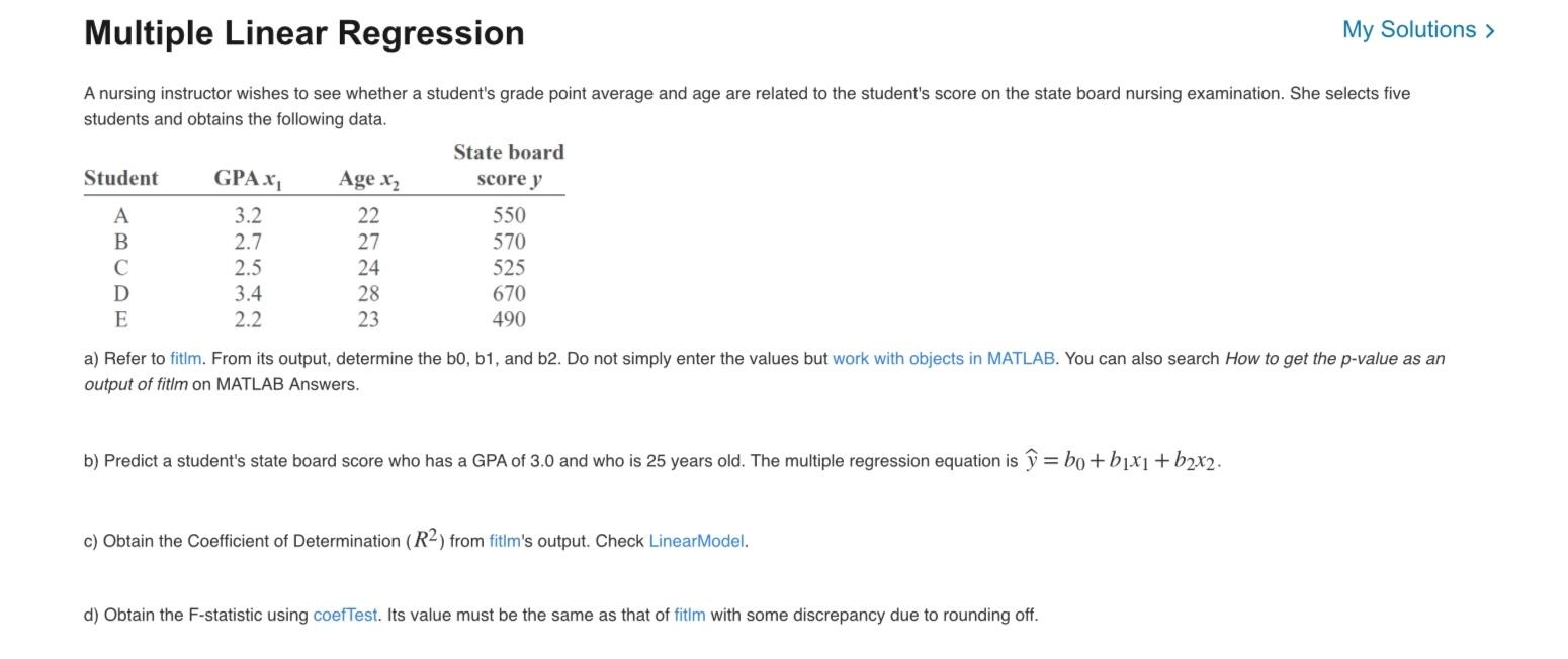 Multiple Linear Regression My Solutions > Students | Chegg.com