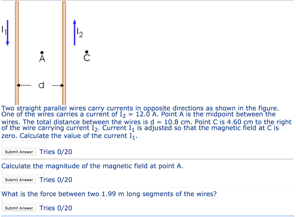Solved Two straight parallel wires carry currents in | Chegg.com
