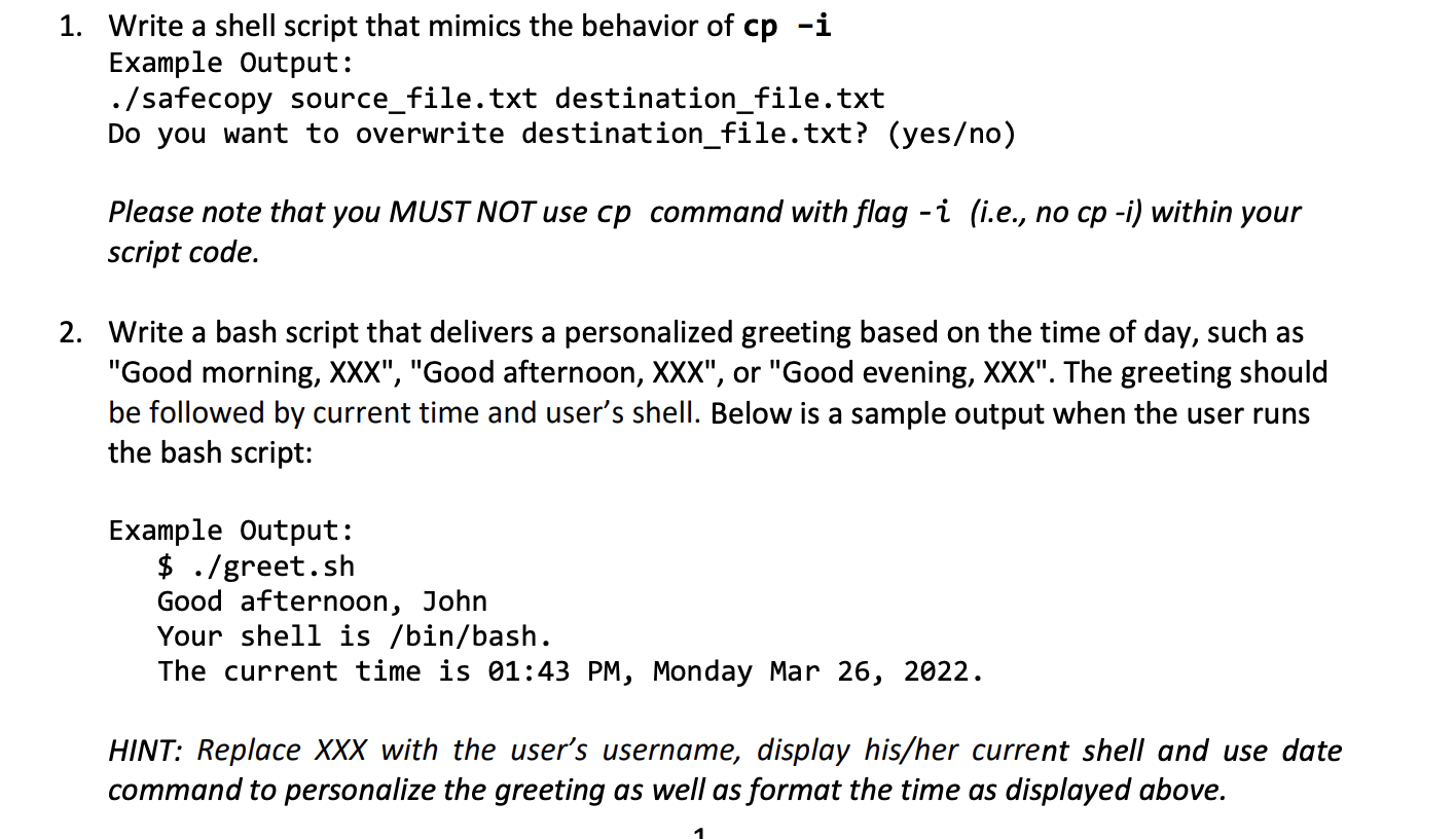 Solved 1 Write a shell script that mimics the behavior of Chegg com 