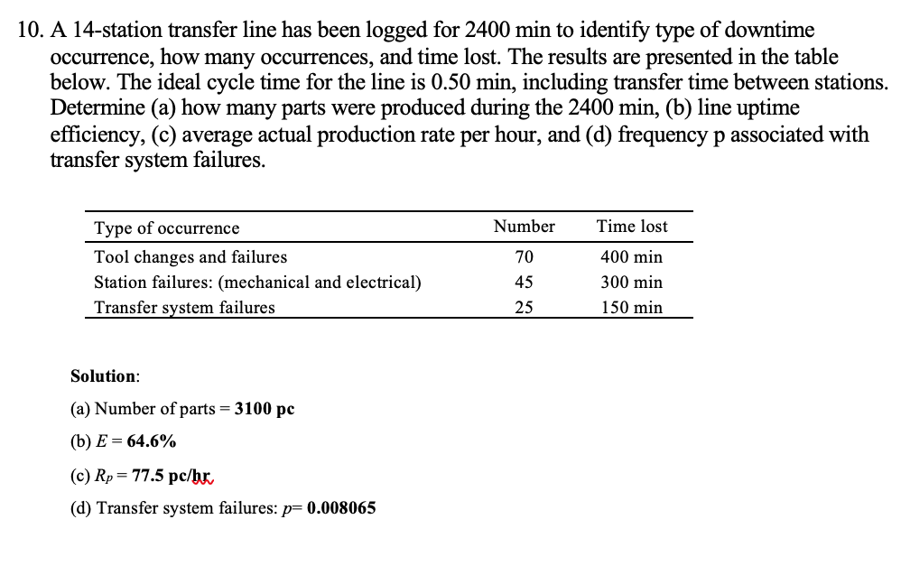 Solved 0. A 14-station transfer line has been logged for | Chegg.com