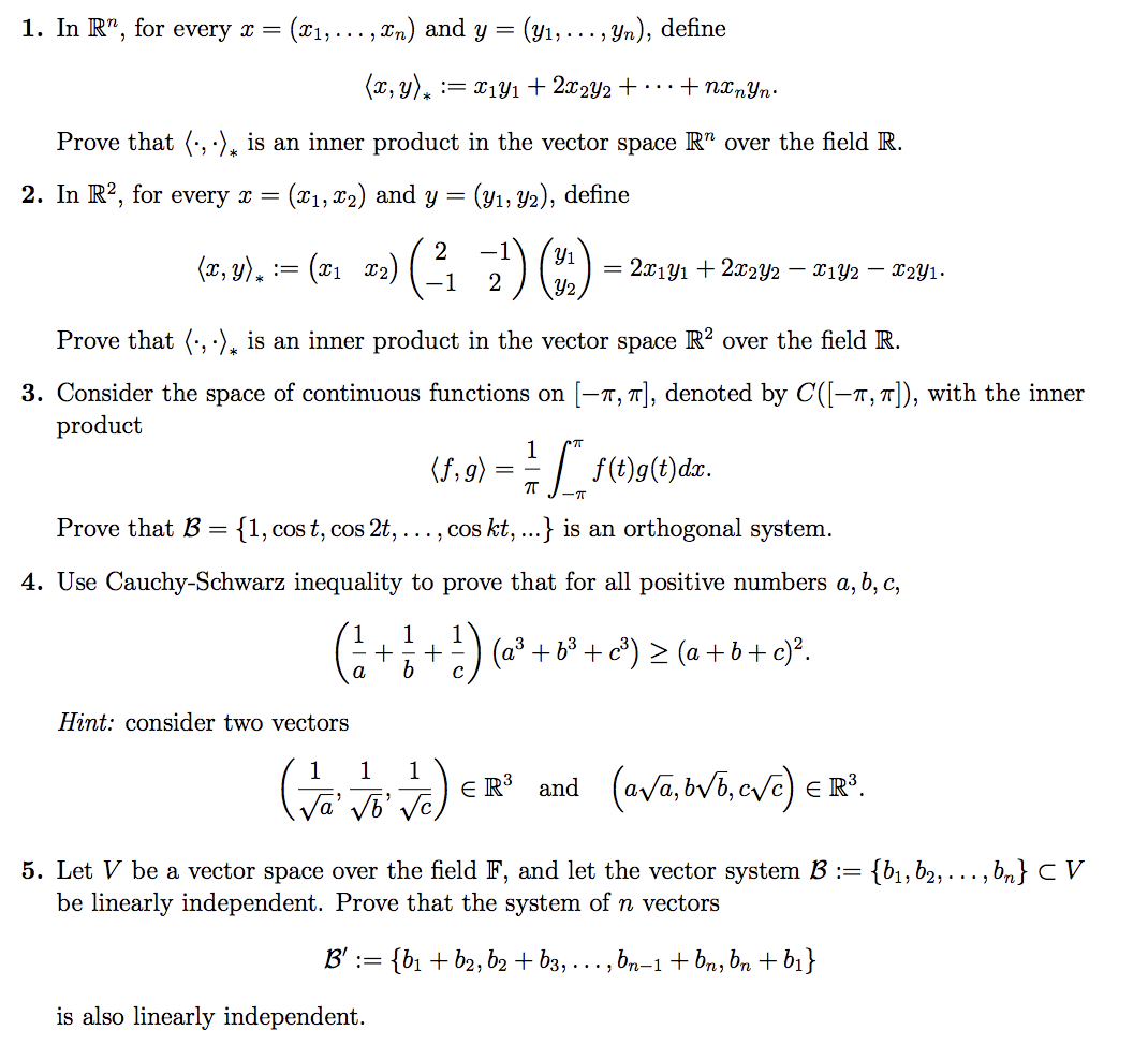 Solved (yi, ... , Vn), define 1. In R", for every x = (x,.. | Chegg.com