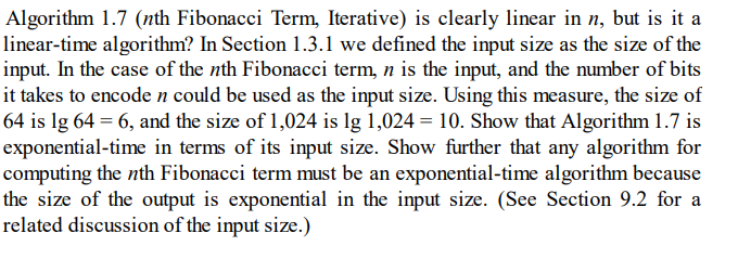 Solved Algorithm 1.7 (nth Fibonacci Term, Iterative) is | Chegg.com