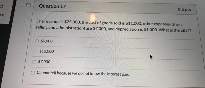 Solved D Question 17 ct O.5 pts se The revenue is $25,000, | Chegg.com