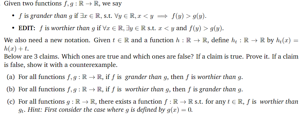 Solved Given Two Functions F G R R We Say F Is Gran Chegg Com