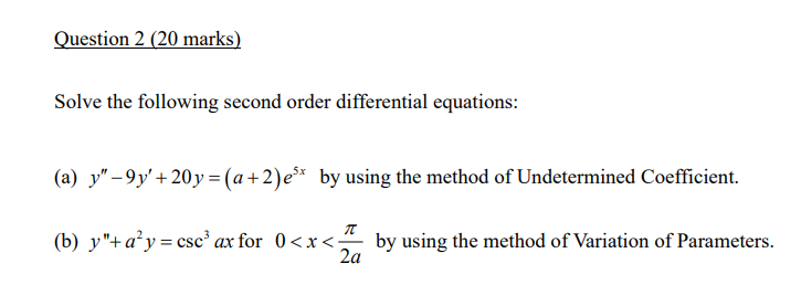 Solved Solve the following second order differential | Chegg.com