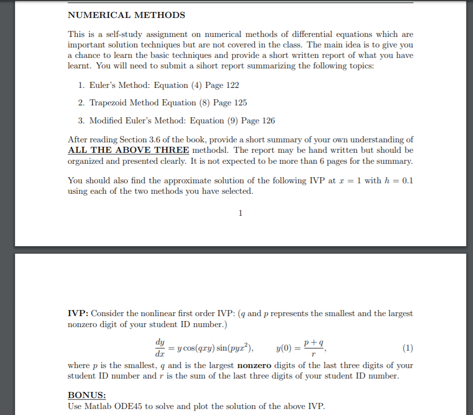 Solved NUMERICAL METHODS This is a self-study assignment on | Chegg.com
