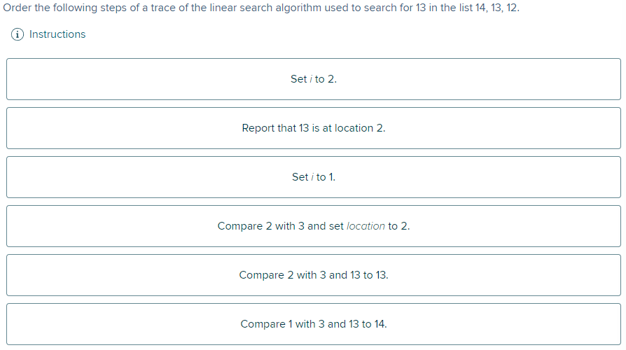 Solved Order the following steps of a trace of the linear | Chegg.com