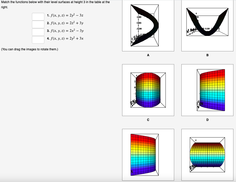 Solved Match the functions below with their level surfaces | Chegg.com