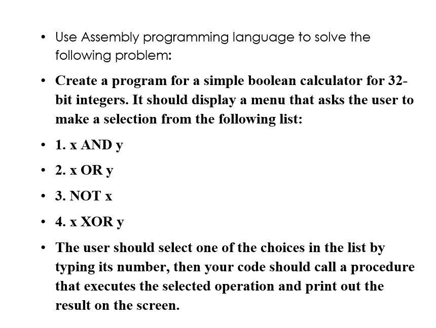 Solved Use Assembly Programming Language To Solve The | Chegg.com