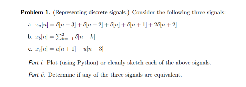 Solved Problem 1. (Representing discrete signals.) Consider | Chegg.com