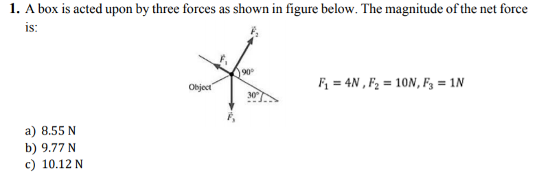 Solved 1. A box is acted upon by three forces as shown in | Chegg.com