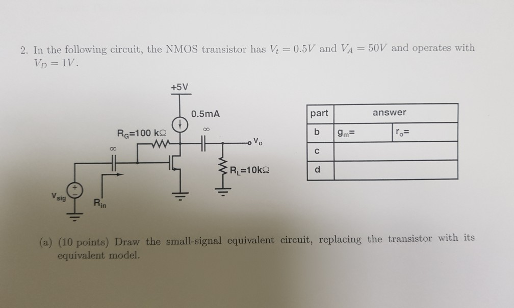 Solved 2. In the following circuit, the NMOS transistor has | Chegg.com