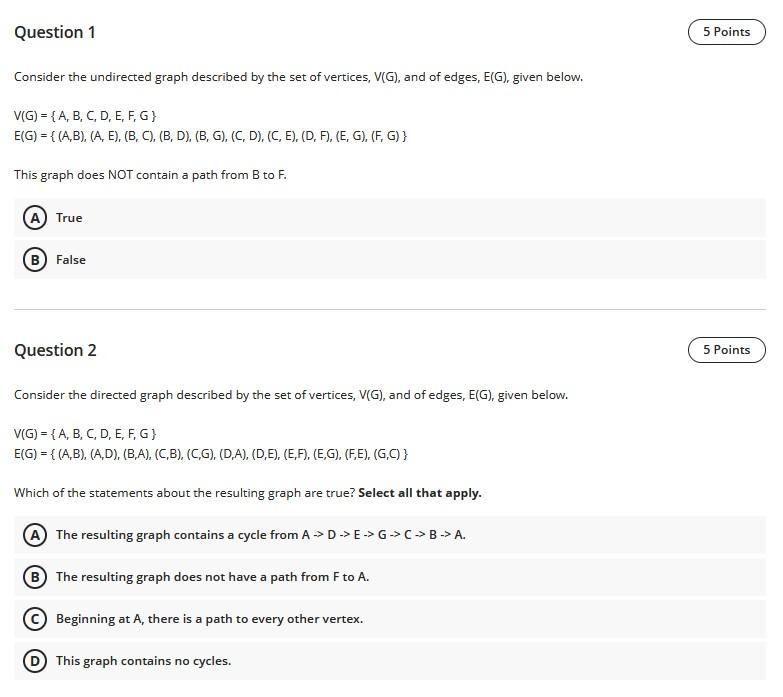 Solved Question 1 5 Points Consider the undirected graph | Chegg.com