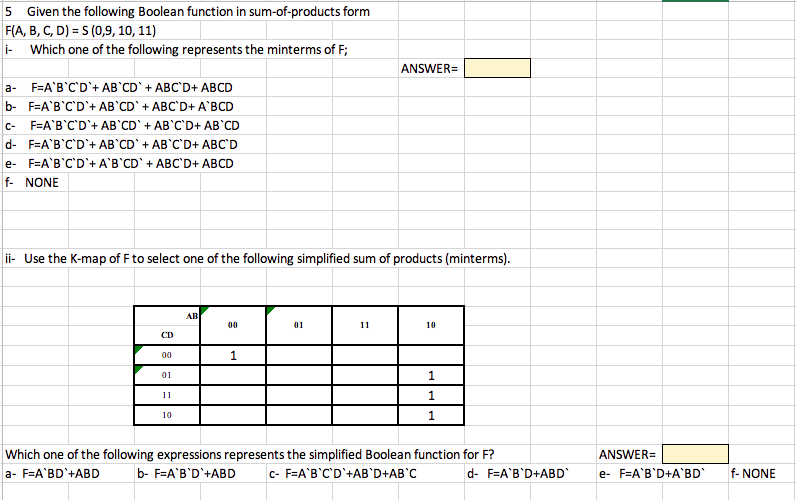 Solved 5 Given the following Boolean function in | Chegg.com