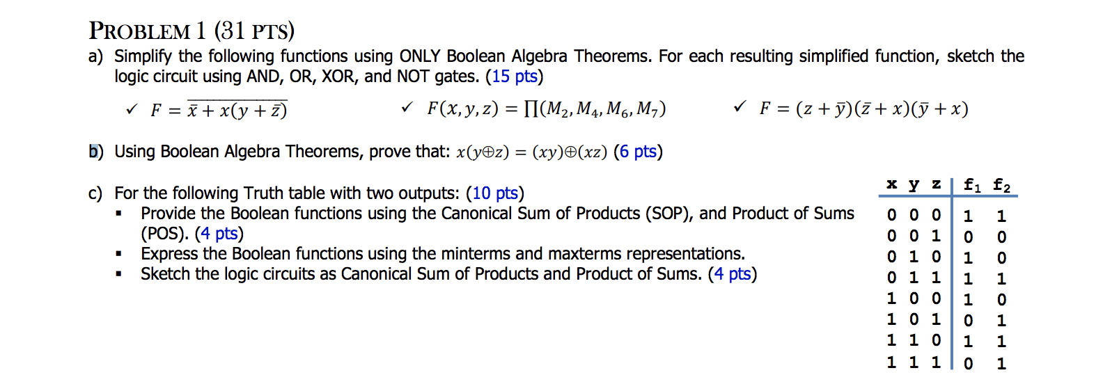 Solved PROBLEM 1 (31 PTS) a) Simplify the following | Chegg.com