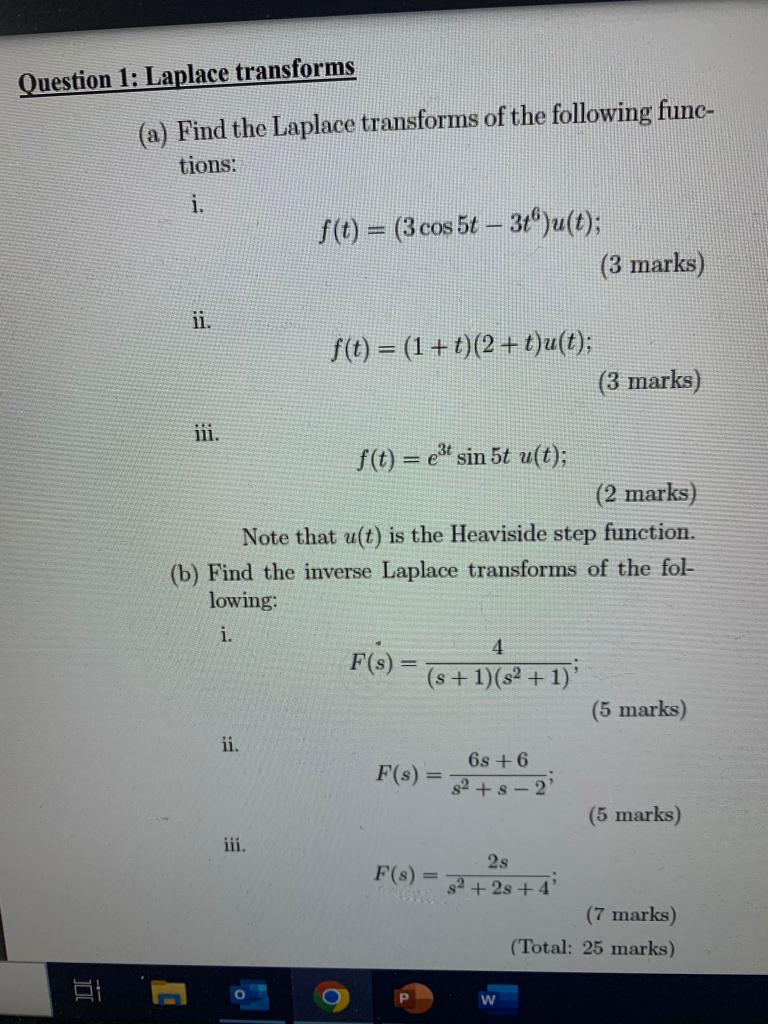 Solved (a) Find The Laplace Transforms Of The Following | Chegg.com