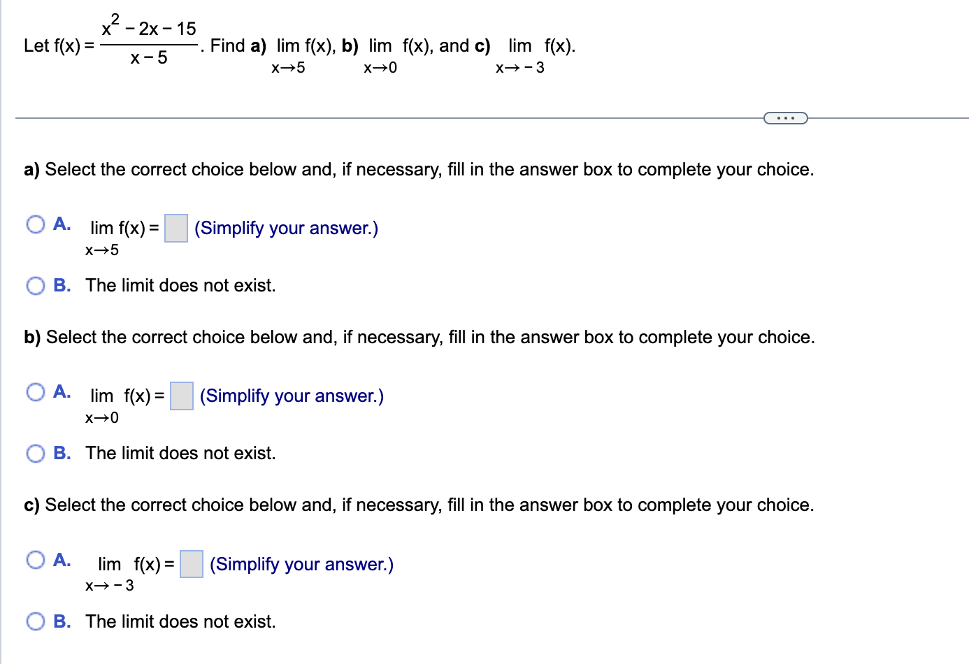 lim x2 2x 15 x → 5 x 5