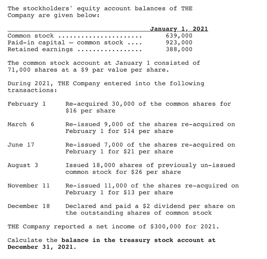 Solved The stockholders' equity account balances of THE