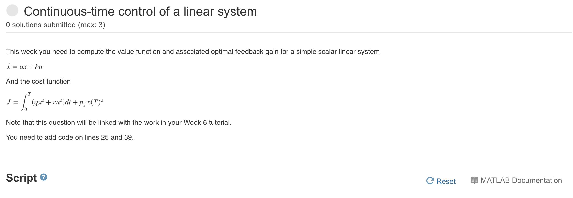 Continuous-time control of a linear system O | Chegg.com