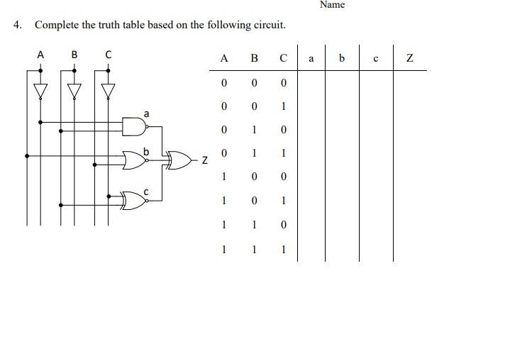 Solved 4. Complete the truth table based on the following | Chegg.com