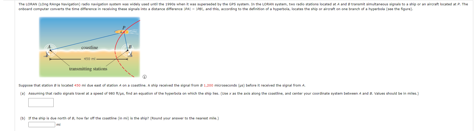 Solved The LORAN (LOng RAnge Navigation) radio navigation | Chegg.com