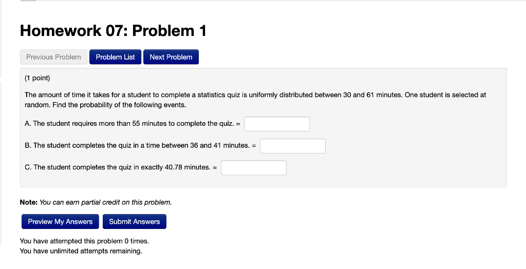 Solved The amount of time it takes for a student to complete | Chegg.com