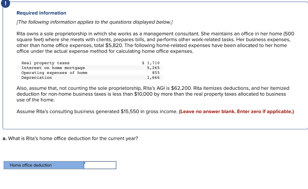 Solved a. What is Rita’s home office deduction for the