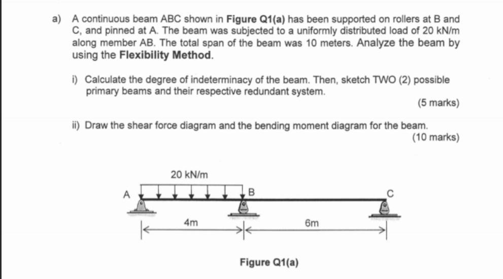 Solved a) A continuous beam ABC shown in Figure Q1(a) has | Chegg.com