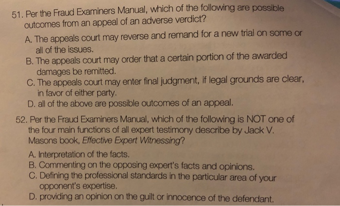 Solved 51. Per The Fraud Examiners Manual, Which Of The | Chegg.com