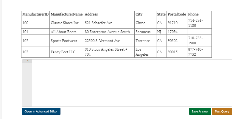 Solved Insert the following records into the Manufacturer | Chegg.com