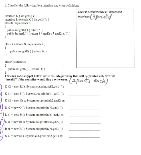 Solved 1. Consider the following Java interface and class | Chegg.com