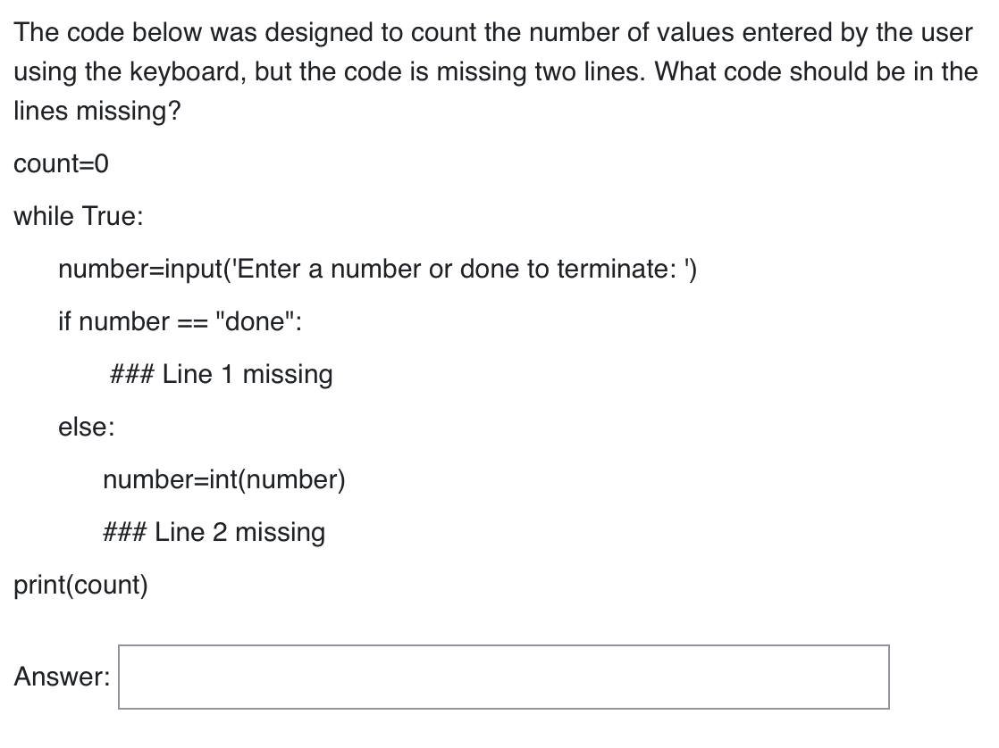 Solved The code below was designed to count the number of | Chegg.com image.