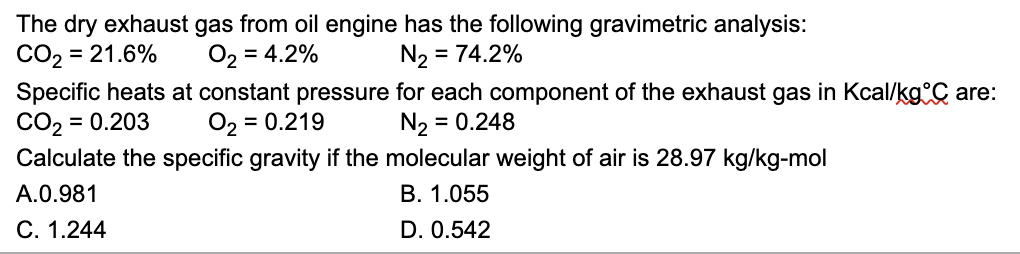 the-dry-exhaust-gas-from-oil-engine-has-the-chegg