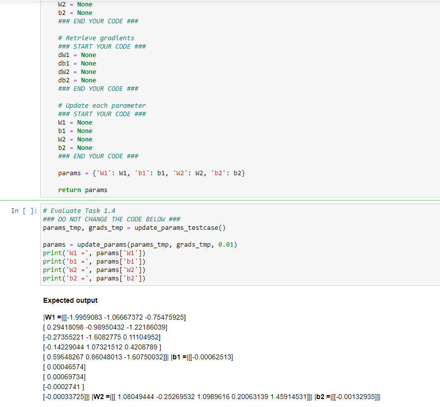 Solved Update W[1],b[1],W[2],b[2] accordingly: - | Chegg.com