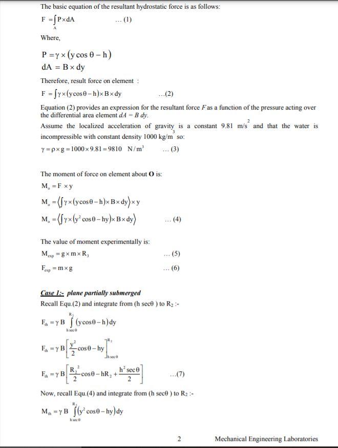 Center of Pressure Objectives:- 1- To determine | Chegg.com