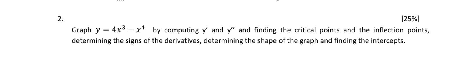 Solved [25\%] Graph y=4x3−x4 by computing y′ and y′′ and | Chegg.com