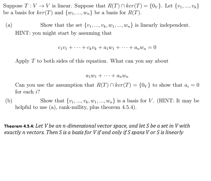 Solved Suppose T V V Is Linear Suppose That R T N Ker Chegg Com