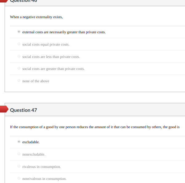 Solved QueSLIUIT 40 When a negative externality exists,