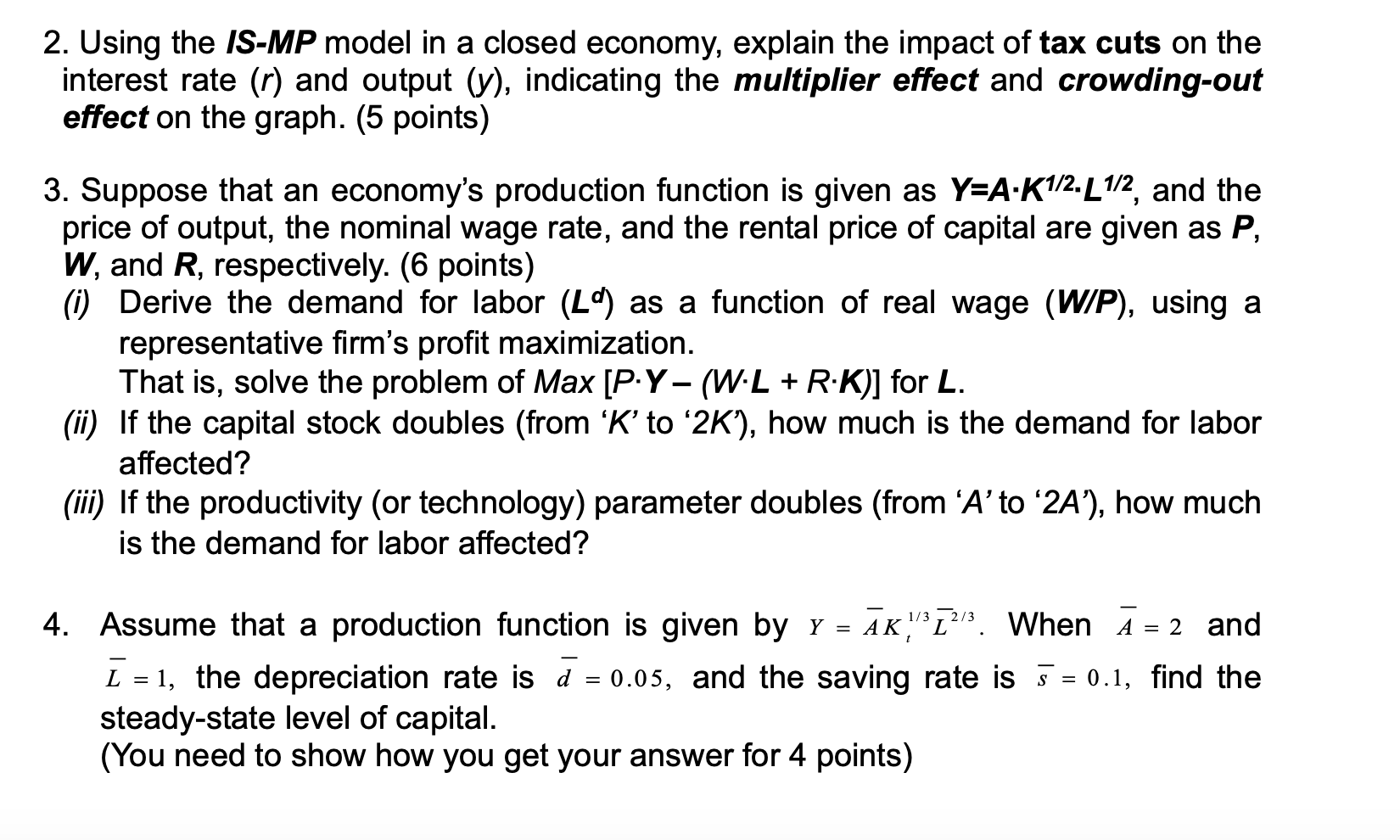 Solved 3. Suppose that an economy's production function is | Chegg.com