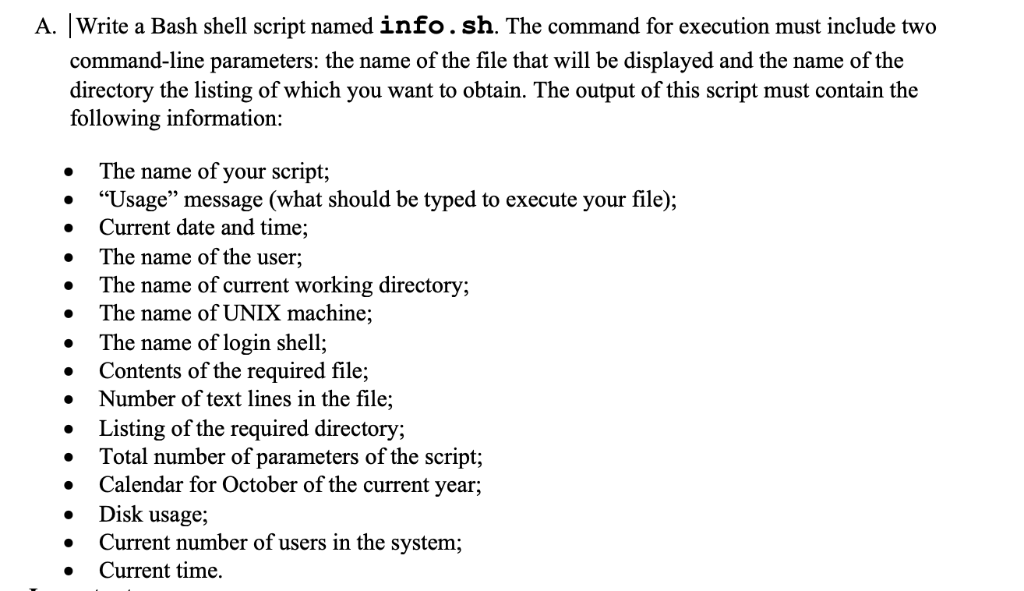 Solved A. |Write a Bash shell script named info. sh. The | Chegg.com