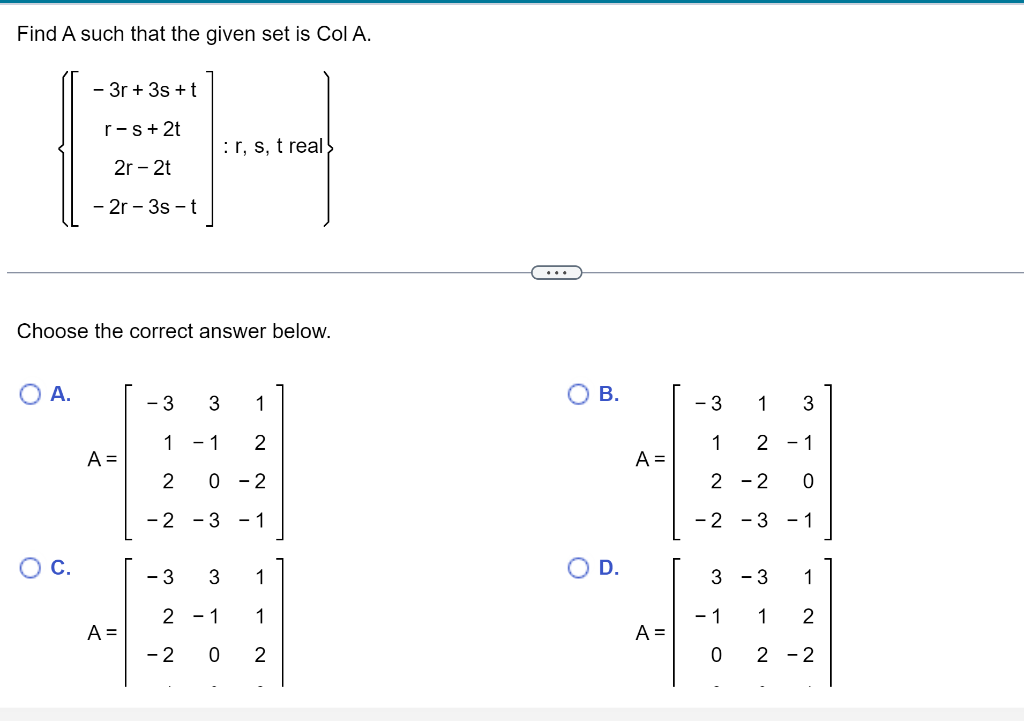 Solved Find A Such That The Given Set Is ColA. | Chegg.com