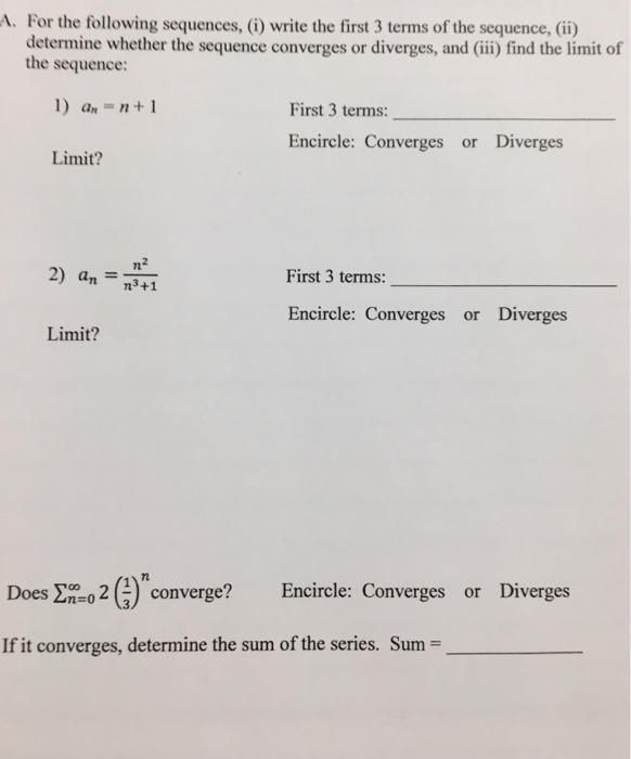 Solved A. For the following sequences, (i) write the first 3 | Chegg.com