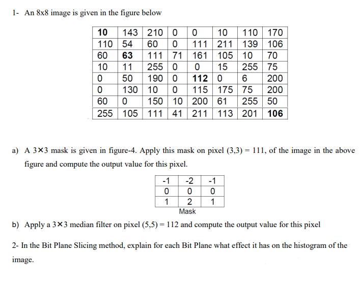 Solved 1- An 8×8 image is given in the figure below a) A 3×3 | Chegg.com