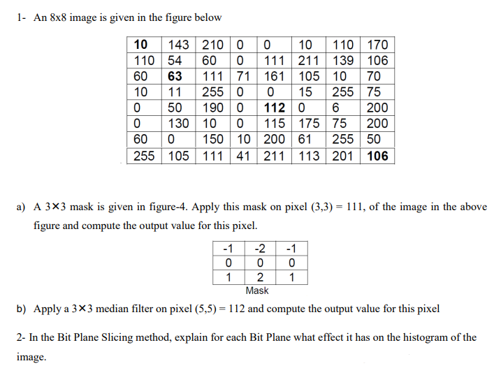 Solved 1- An 8×8 Image Is Given In The Figure Below A) A 3×3 | Chegg.com