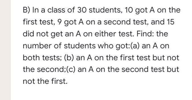 Solved B) In A Class Of 30 Students, 10 Got A On The First | Chegg.com